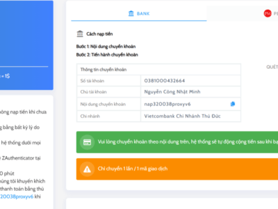Hình ảnh giao diện nạp tiền của nền tảng