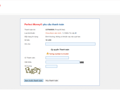 trang thanh toán trên nền tảng giao dịch Perfect Money