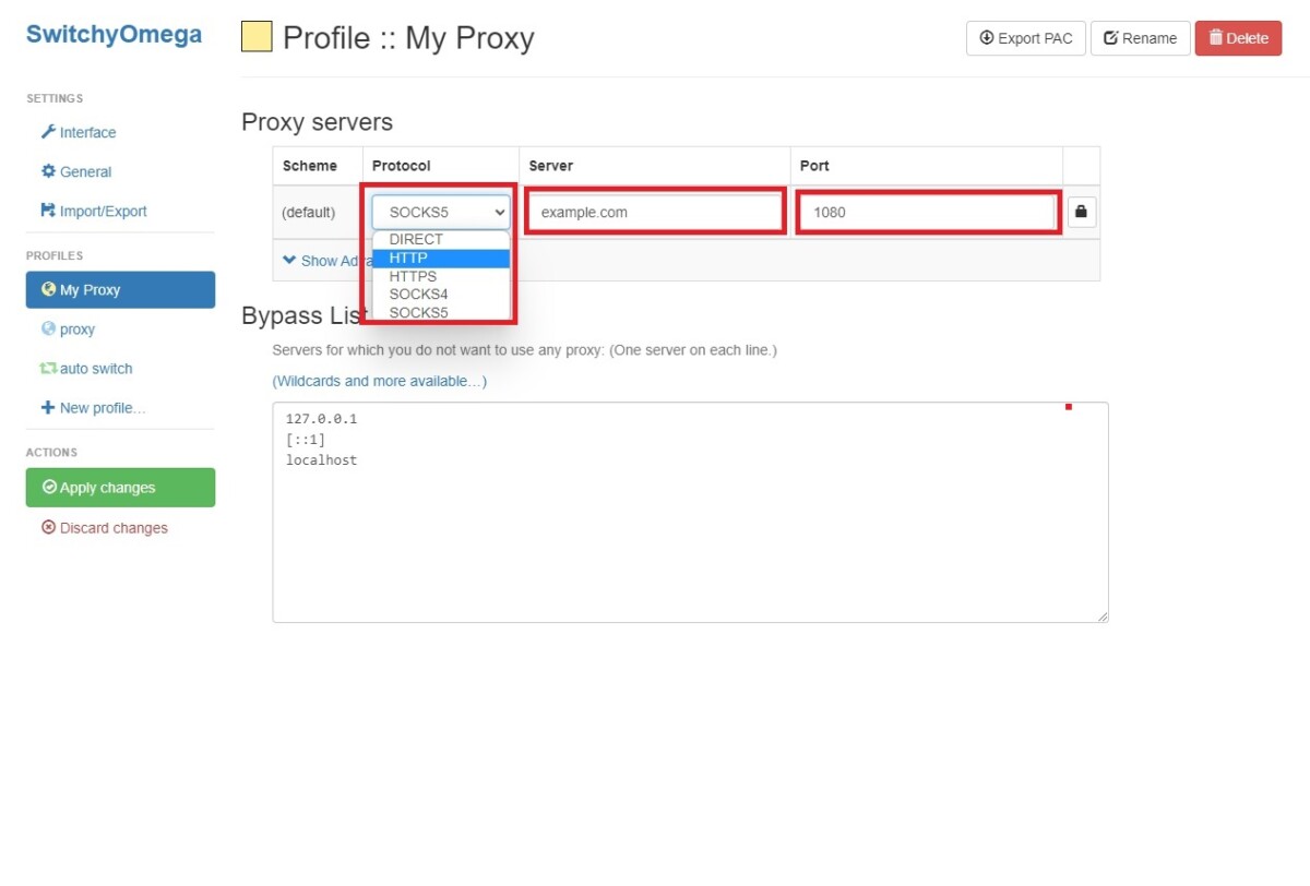 Proxy SwitchyOmega