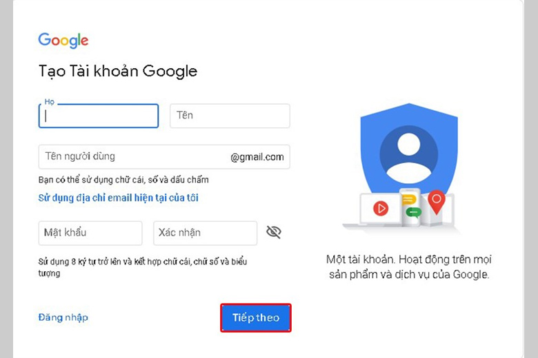 tạo tài khoản google