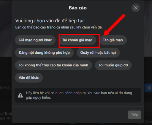 Chọn vấn đề cần báo cáo