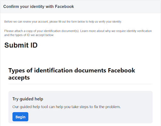 Confirm your identity with Facebook using Link 339