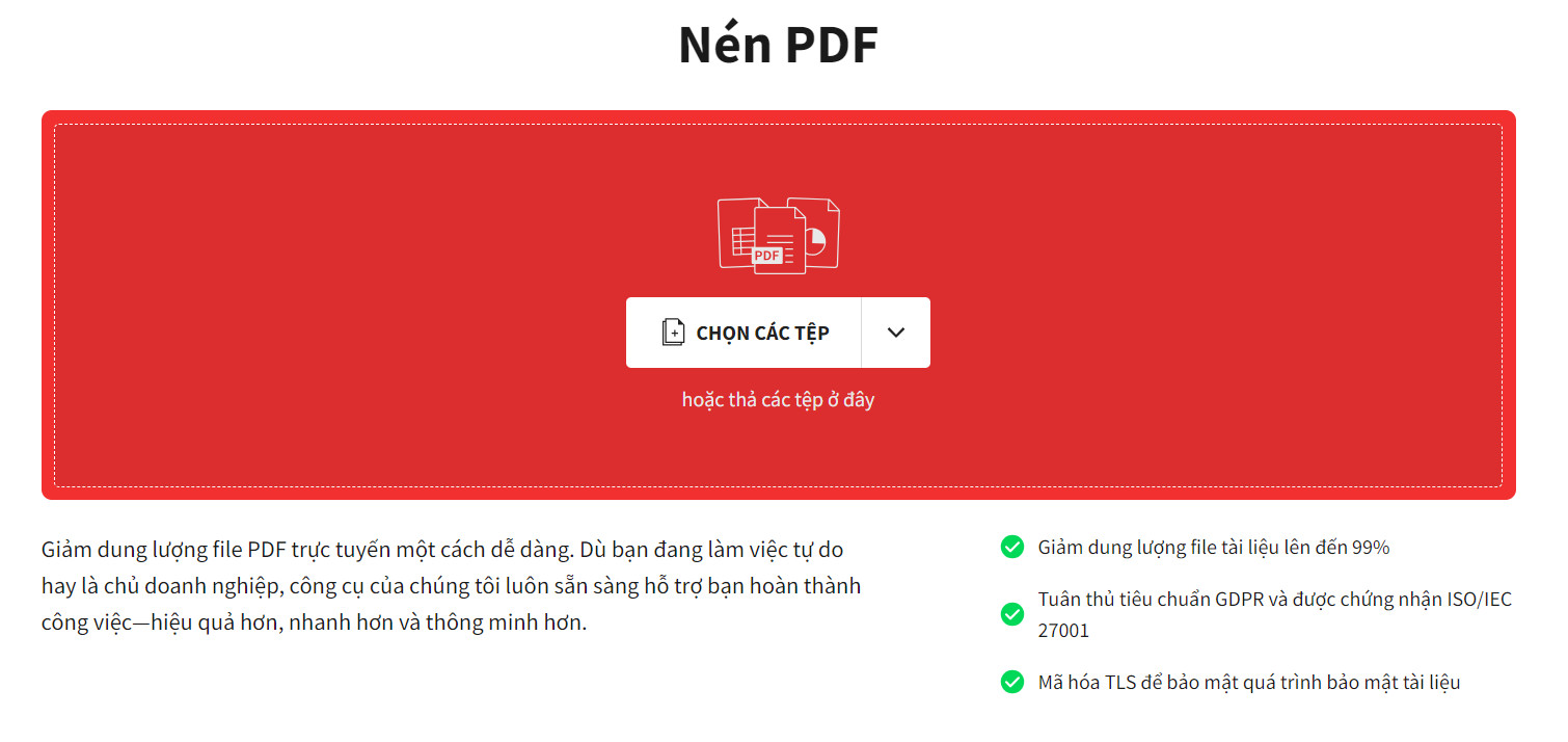 Bước 1: Truy cập trang Smallpdf và tải tập tin PDF cần nén