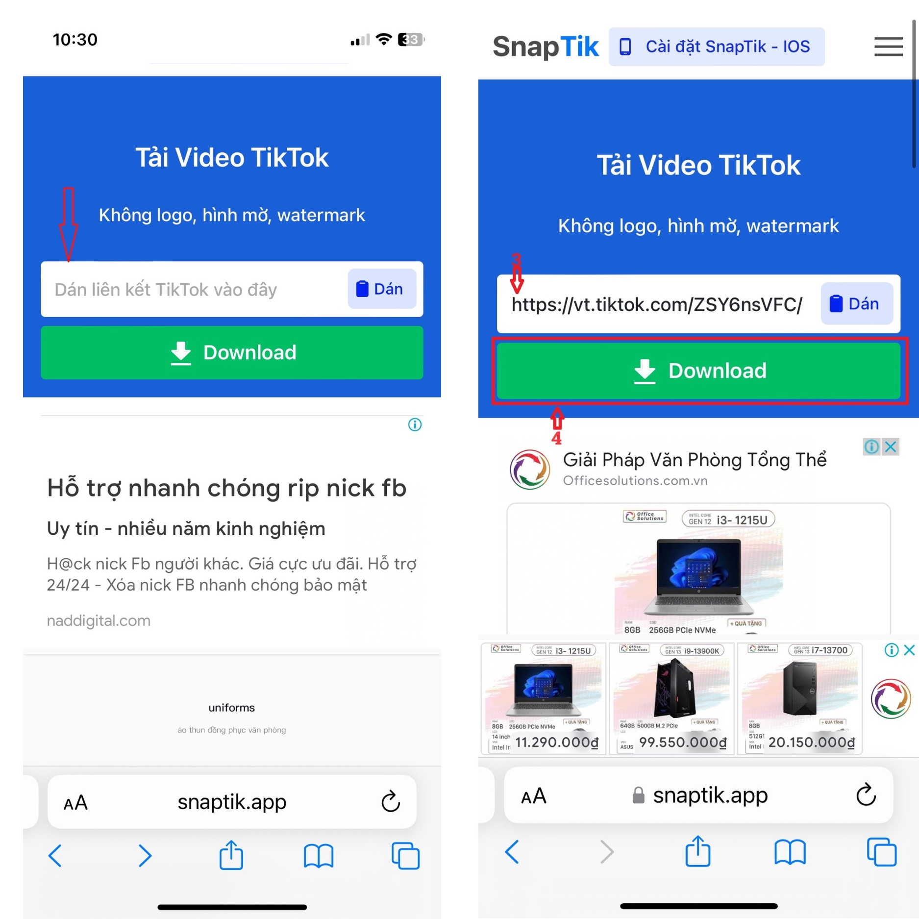 Tải Video TikTok không logo với Snaptik