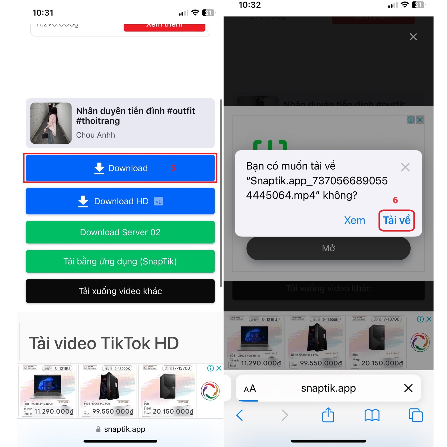 Tải Video TikTok không logo với Snaptik