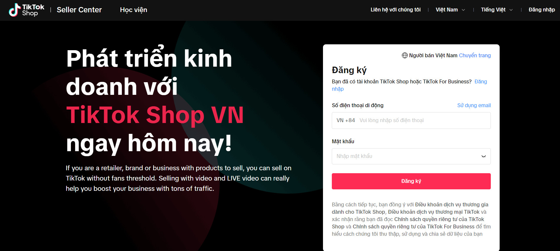 Bước 1. Mở tài khoản TikTok Shop